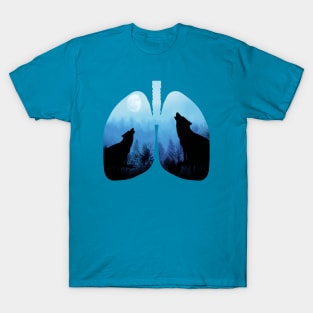 Breathe pure air, Lungs, nature, wolf, mountains, outdoors, adventure, camping T-Shirt